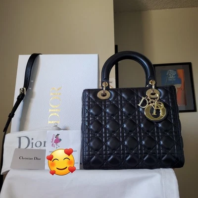  $6700 Lady Dior Black Lambskin Gold Hard Ware Medium bag Year 2021 No Offer  - Image 1 of 4