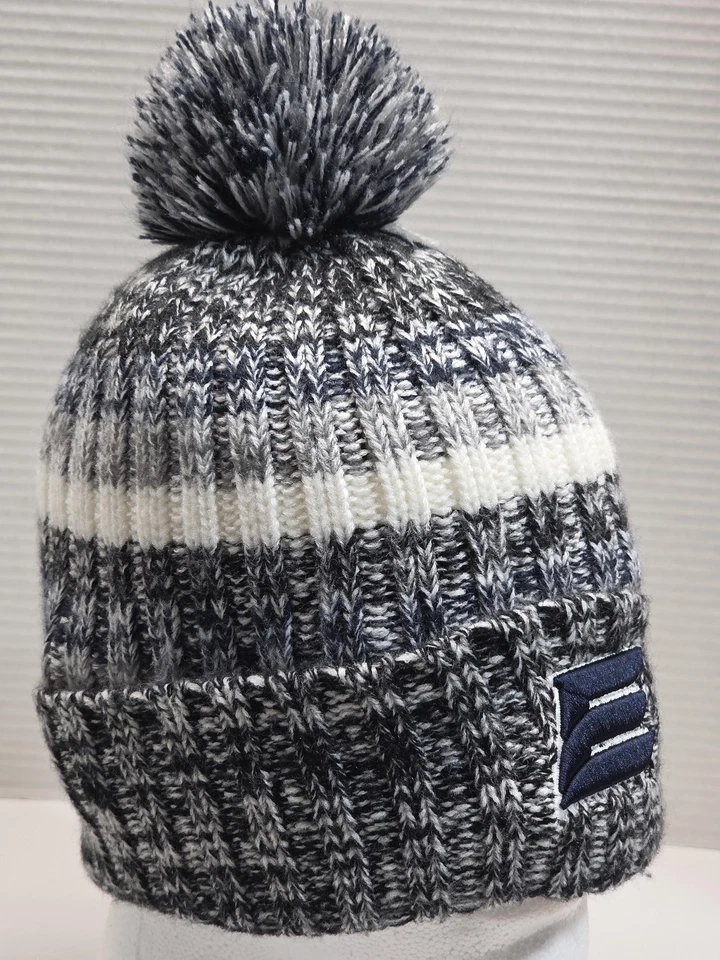 Chapéu Zephyr Beanie Pom malha cinza branco martelado listrado inverno algemado acrílico masculino - Imagem 1 de 4