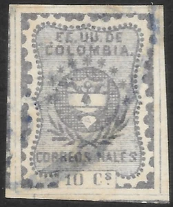 COLOMBIA. 1866. 10c Lilac on Thick Paper. SG: 45 var. 4 Hugh Margins. Fine Used - Picture 1 of 2