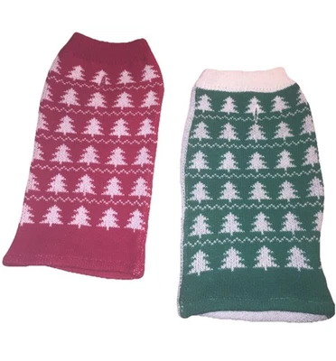 Matching Dog Sweater Set Sibling Holiday Photo Vest Winter Pet Medium Green Red - Image 1 of 4