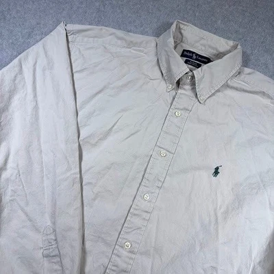 Ralph Lauren  Button Down Shirt Mens XL Beige Classic Fit Long Sleeve Pony Logo - Image 1 of 4