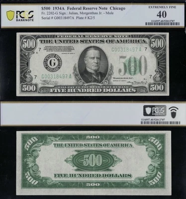 SC 1934A $500 Chicago, IL FRN Fr.2202-G PCGS 40 XF (497A) - Image 1 of 4