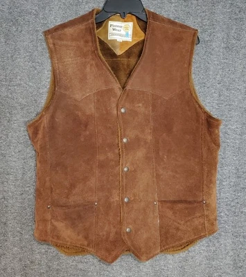 Chaleco De Colección Pioneer Wear Para Hombres 42 Marrón Gamuza Cuero Western Sherpa Forrado Años 70 Usado en Excelente Condición Foto 1 de 4