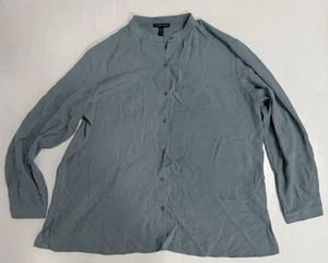 Eileen Fisher Button Down Shirt Womens Medium  Gray 100% Silk - Picture 1 of 9