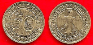 DEUTSCHLAND . 50 REICHSPFENNIG 1928 G . WUNDERSCHÖN / A. UNC - Bild 1 von 1