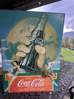 Vintage 1982  COCA COLA COKE Advertising Large Metal 33 By 23 Inch Sign Display - Image 1 of 4