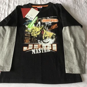 BNWT age 6-7 Star Wars Tshirt boy Jedi master long sleeve TU black grey summer. - Picture 1 of 7