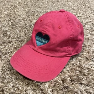 Life Is Good Hat Cap Strap Back Heart Womens Pink Heart Outdoor - Picture 1 of 13