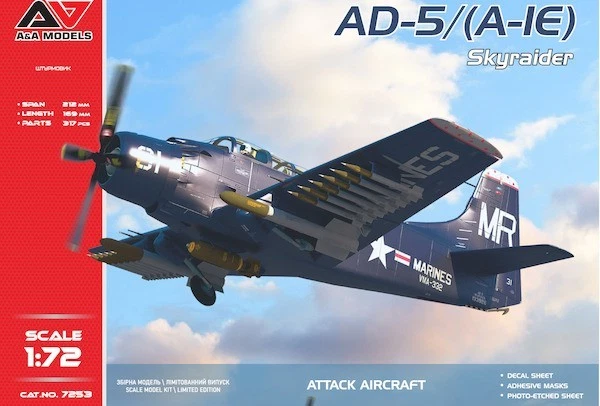 A & A Models 1/72 Model Kit AAM7253 Douglas A-1E "Skyraider" attack aircraft - Image 1 of 1