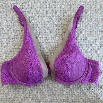 Gap Body Sexy Plunge Neon Violet 32A underwire lace lined multi-way strap Bra - Image 1 of 4