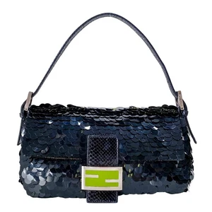 FENDI Baguette Black Sequin Shoulder Bag - Picture 1 of 21