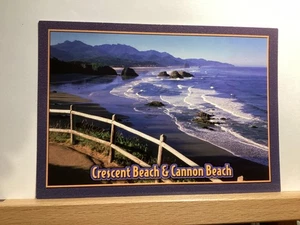 Crescent Beach & Cannon Beach vom Ecola State Park, OR - Vintage Postkarte - Bild 1 von 3