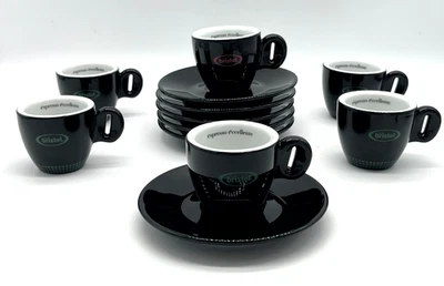 Club House BRISTOT Juego de seis tazas y platillos de café espresso negros con logotipo ¡COMO NUEVO! Foto 1 de 4