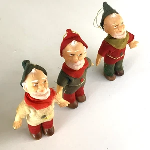 VTG Set of 3 Christmas Elves 5-inch Plastic Felt Tree Ornaments Japan 1960s - Picture 1 of 10