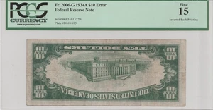 1934A 10 $ Inverted Back Printing Error - Graded Fine 15, FR#2006-G - Bild 1 von 2