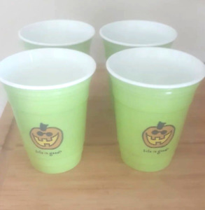 Life is Good Green Halloween Plastic Reusable Solo Cups 16 oz Jack-O-Lantern