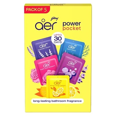 Godrej aer Power Pocket Bathroom FreshenerAssorted Pack of 5 (50g) Last upto 30d - Image 1 of 4
