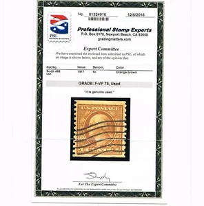 EXCEPTIONAL GENUINE SCOTT #495 USED COIL SINGLE PSE CERT GRADED F-VF #9462 - Picture 1 of 3