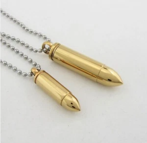Bullet Hollow Pendant for Cremation Ashes Hair Urn Necklace Memorial Jewelry - Picture 1 of 9