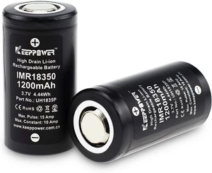 2 Pcs Keeppower Flat Top 18350 10A Discharge IMR 1200Mah 3.7V UH1835P Quality Hi - Picture 1 of 12