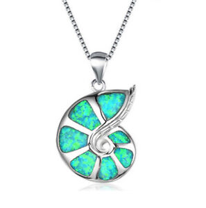 Fashion Silver Snails Green Simulated Opal Pendant Necklace Wedding Jewelry 