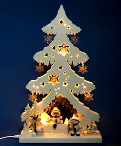 3D-Schwibbogen LED Tanne 51cm Tannenbaum Schneemann & Eiskristalle Erzgebirge - Bild 1 von 5