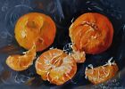Peinture originale fruits mandarines nature morte signée art mural 5 x 7 pouces