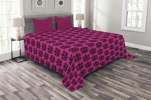 Hot Pink Quilted Bedspread & Pillow Shams Set, Eastern Ethnic Orient Print