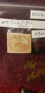 Canada 3 Cents Beaver Stamp Rare Thin Paper SC#4 Used Idtd3. - Picture 1 of 2