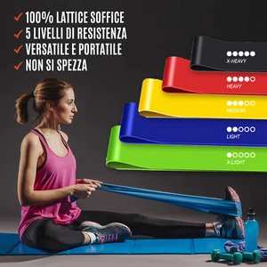 BANDE ELASTICHE Kit 5 FASCE ELASTICI FITNESS PALESTRA DI RESISTENZA ALLENAMENTO - Picture 1 of 9