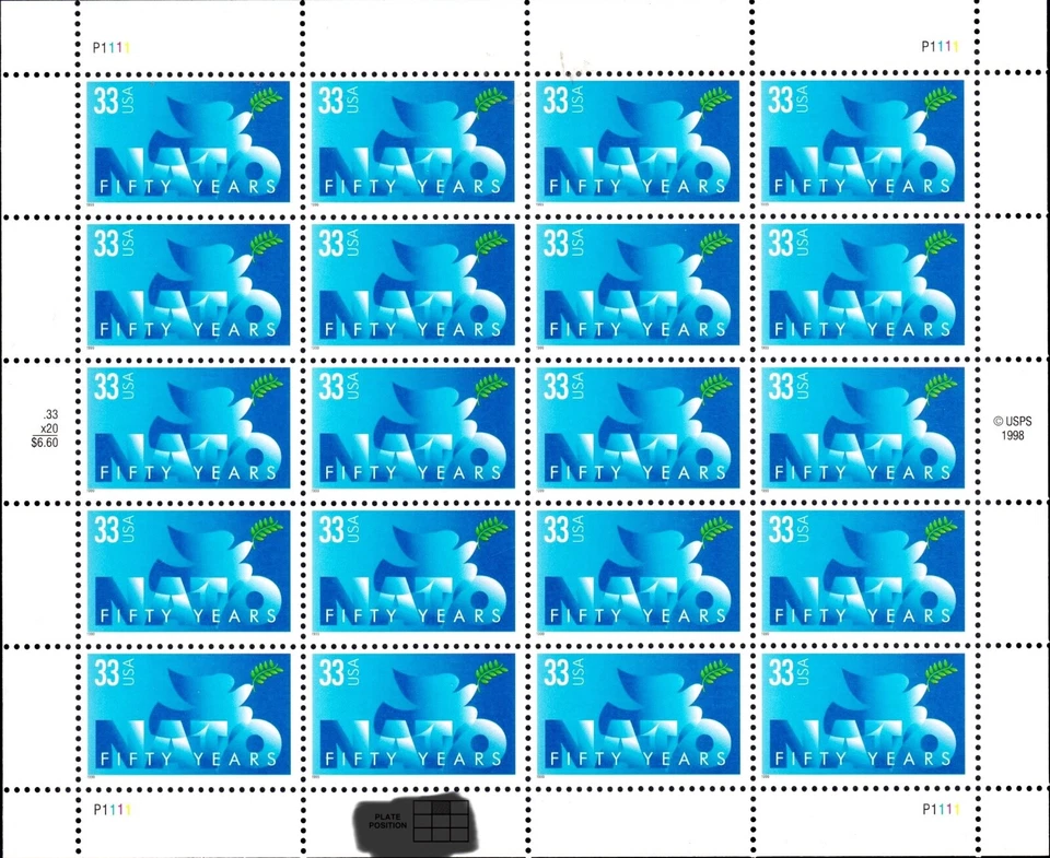 US #3354 MNH M/S 1999 NATO OTAN Dove Laurel North Atlantic Treaty [Pos 9 P1111] - Image 1 of 1