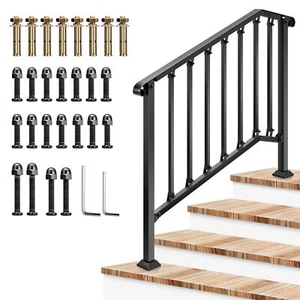 VIVOSUN 4 Steps Outdoor Iron Handrails,28" Adjustable Stair Railing Porch Post - Picture 1 of 6