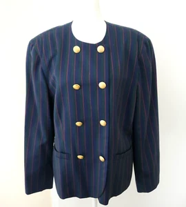 Vintage PENDLETON Women Wool Blazer Sz 14 Stripe Lined Gold Buttons Made USA - Picture 1 of 10