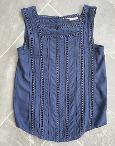 Veronica Beard Pipes & Shaw Navy Blue Silk Lace Sleeveless Top Size 0 - Picture 1 of 5
