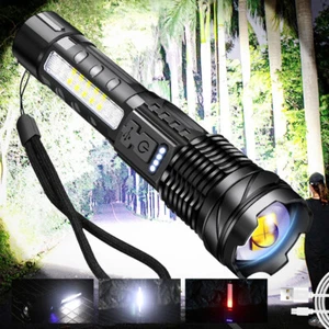 Linterna LED USB Antorcha Táctica Lado Rojo Azul Luz 7 Iluminación + Batería - Imagen 1 de 21