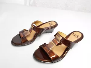 Sandalias de cuña para mujer SOFFT marrón patentado cuero con extensiones talla 6,5 M - Imagen 1 de 12