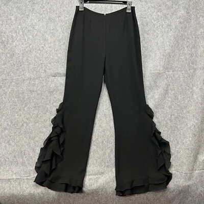 Pantalones de pierna acampanada con volantes Joseph Ribkoff de Ribkoff Trends para mujer talla 26 en gasa negra Foto 1 de 4