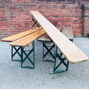 Vintage Italian Hardwood Beer Festival Benches, Dining, Pub, Bar, Garden Bench - Picture 1 of 21