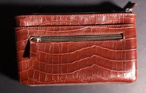 EEL Portafoglio Donna Organizzato Pelle Marrone Rossastro Portachiavi 5 Tasche Zip Snap - Foto 1 di 5