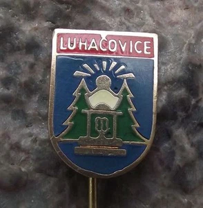 Antique Luhatschowitz Luhacovice Spa Resort Health Pine Trees Pin Badge - Picture 1 of 2