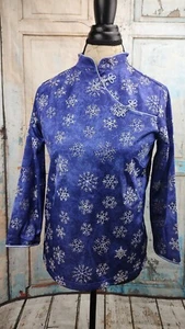 AMERICAN GIRL Blue Purple Silver Snowflake kimono style Mandarin collar size MED - Picture 1 of 5