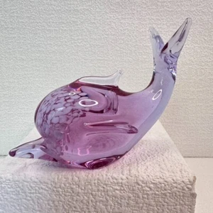 Purple Glass Dolphin Figurine, Hand Blown Nautical Paperweight, Coastal 6x4" - Picture 1 of 13