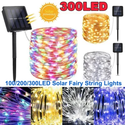 Cadena de luces LED solares de hadas 100/300 alambre de cobre impermeable para exteriores decoración de jardín Foto 1 de 4