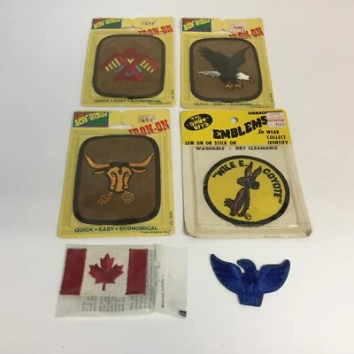 VTG Lot of Joy Patches Iron-On Sew Jean Patches Eagle Bull 70's Post Cards NOS - Image 1 of 4