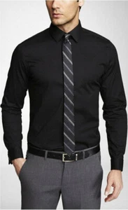 NEW EXPRESS $68 BLACK SLIM STRETCH COTTON 1MX DRESS SHIRT SZ M MEDIUM - Picture 1 of 1