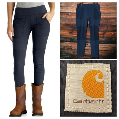 Carhartt Pants L 12/14 Force Utility Knit Leggings 102482 Navy Stretch Pockets - Image 1 of 4