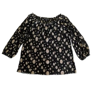 INC Womens Medium Sheer Polka Dot Pleated Long Sleeve Lightweight Blouse Stretch - Picture 1 of 8
