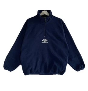 Vintage 90s Umbro Fleece Jacket Men's Small Navy Embroidered Logo 1/4 Zip Pullover - Bild 1 von 12
