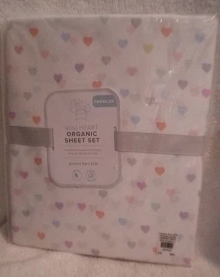 Juego de sábanas orgánicas Pottery Barn mini corazón púrpura naranja rosa niño etiquetas nuevas Foto 1 de 4