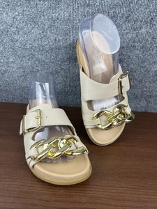 Vaneli Sandalen Farasy Goldakzente Größe 7 Slipper beige Urlaub Kreuzfahrt Strand - Bild 1 von 12